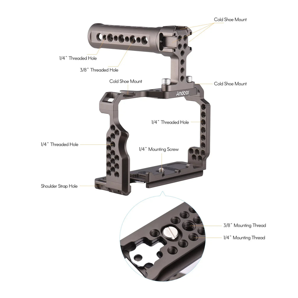 A7III Camera A7R Alloy II/ Replacement Andoer with for Cage A7 Sony Grip Handle Kit Aluminum III/ Video Rig