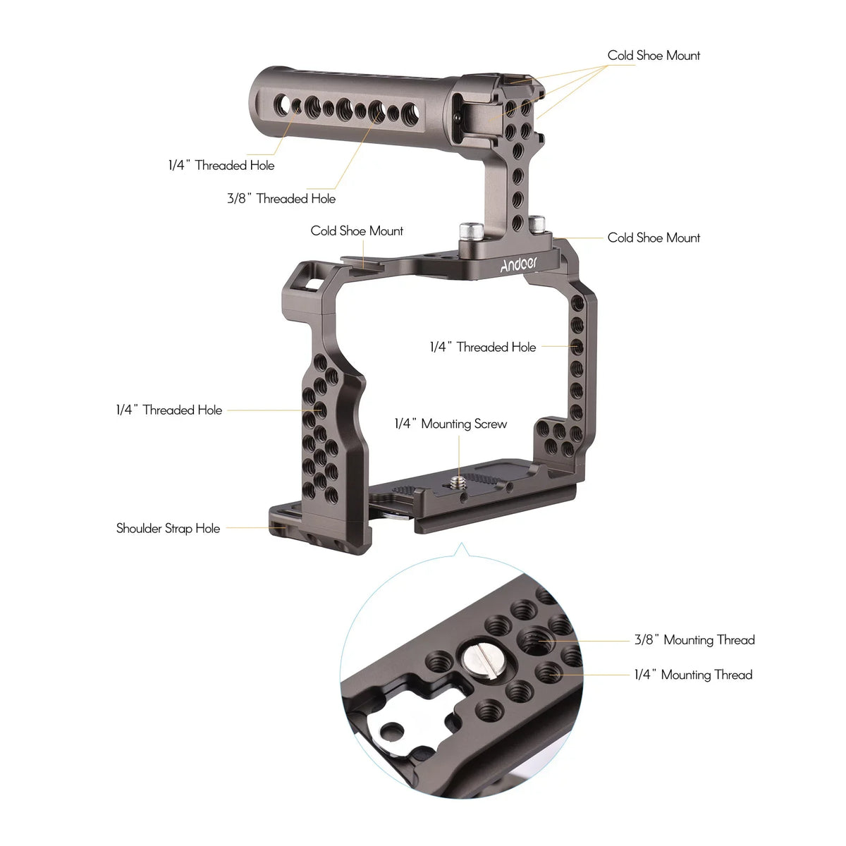 A7III Camera A7R Alloy II/ Replacement Andoer with for Cage A7 Sony Grip Handle Kit Aluminum III/ Video Rig