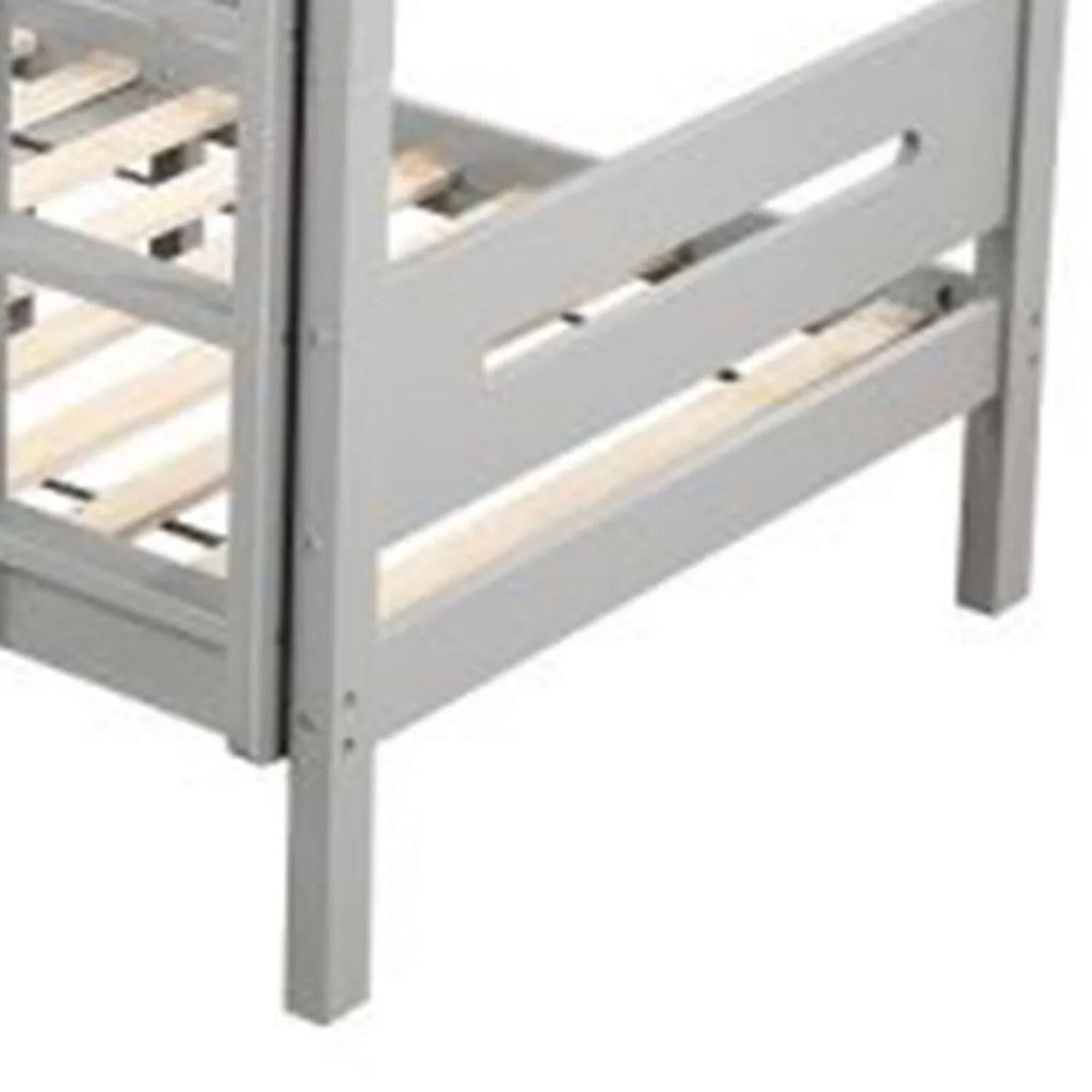 Pine Bunk Finish Bed BenJara with Twin Asin Facing Front Wood, Ladder, White Solid