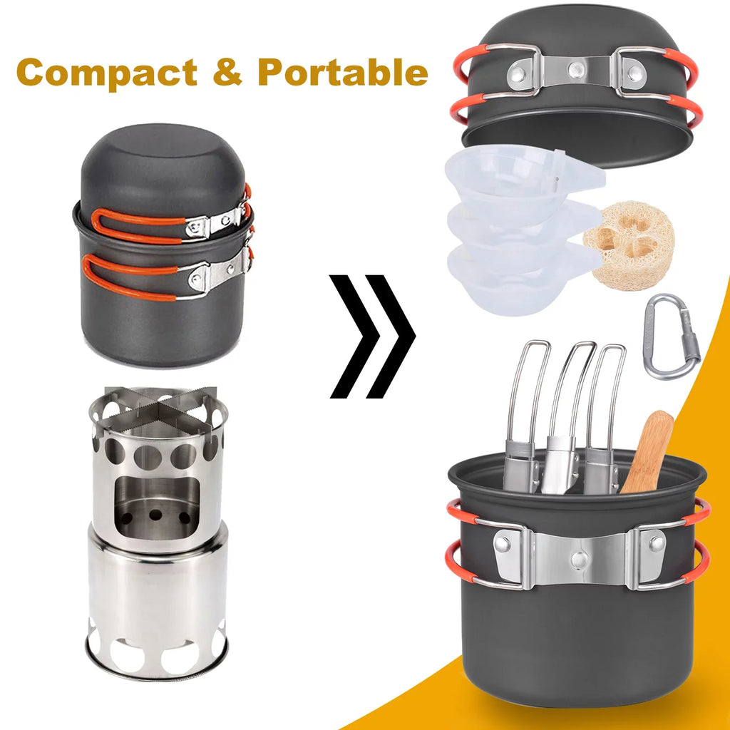 ammoon Set with Steel Stove Cutlery Picnics Cooking Lightweight and Stainless for Backpacking Aluminum Pot Utensils Ideal Camping and