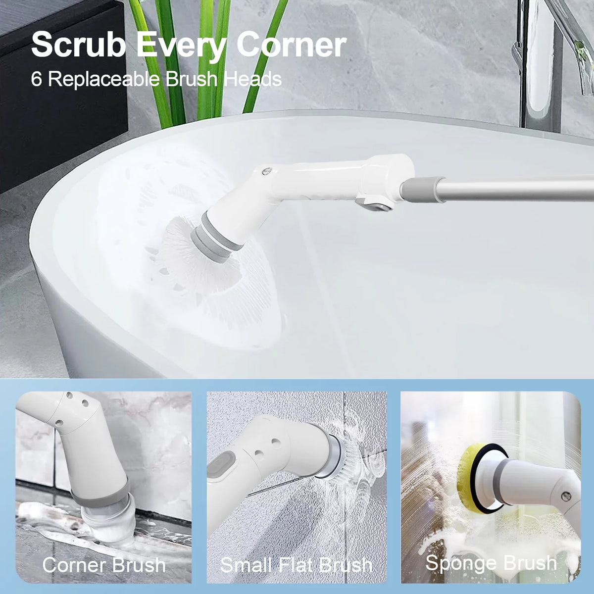 Scrubber, Bathroom Tile, Brush, Spin Bathtub, Replaceable Electric Cleaning Fixdono Scrubber 6 Cordless Cleaning for Floor Heads