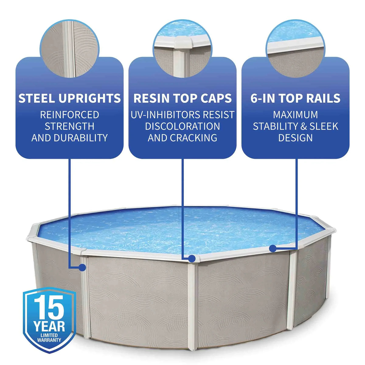 27-ft Top Package Deep Swimming 52-in Belize Wall Metal Pool Round Rail 6-in