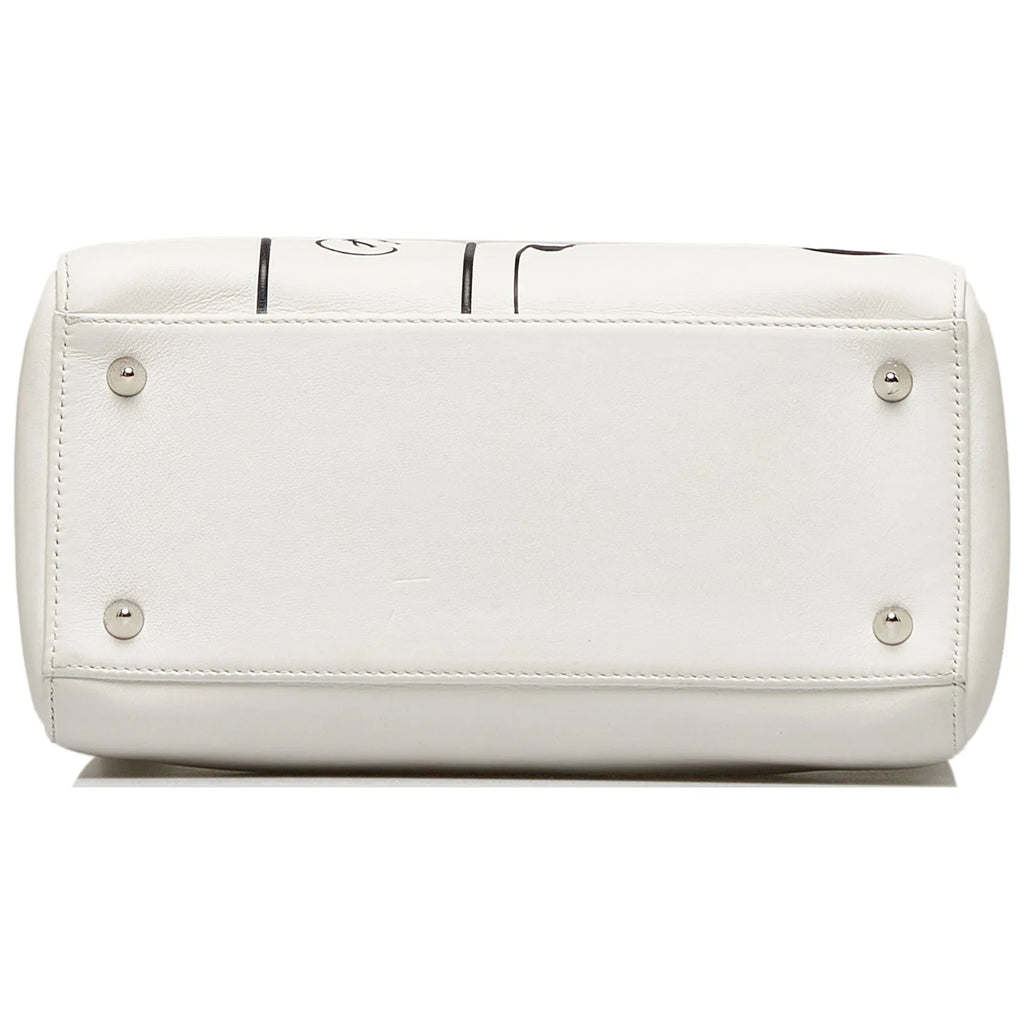 Lambskin Authenticated (Good) Satchel Lady Paradise White Unisex Leather Pre-Owned Medium Dior