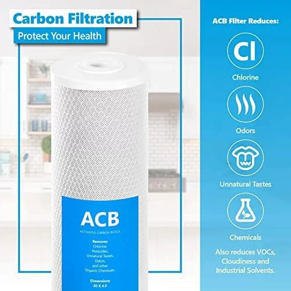 filter large carbon house 5 water whole pack acb filter filtration water filter 20” x 4.5” inch filter water 6 capacity activated block micron replacement