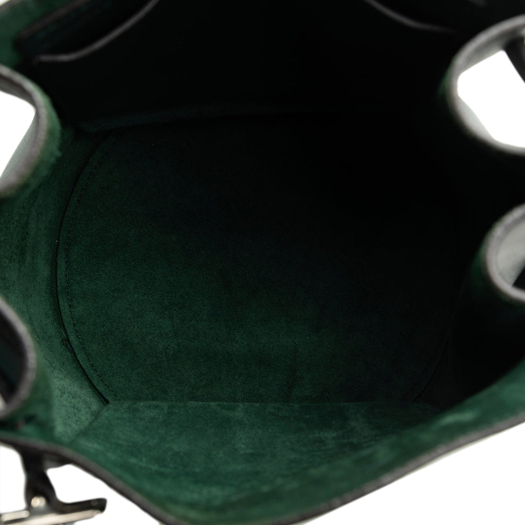 Authenticated Big Pre-Owned Unisex Bucket Leather Bag Calf Celine (Good) DrawstringBag Bag Bucket Green