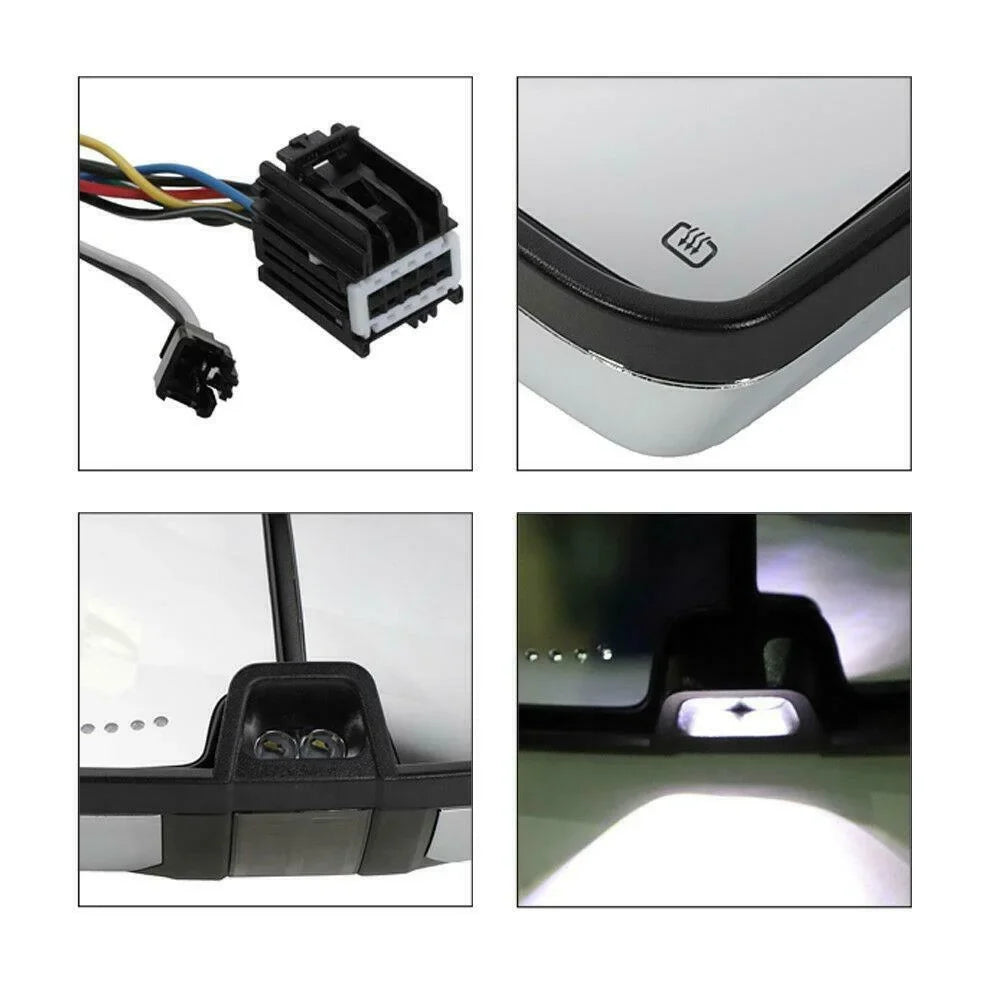 Mirrors Chevrolet GMC LED Power Towing Chrome Signal&Backup Teledu Heated Lamp For