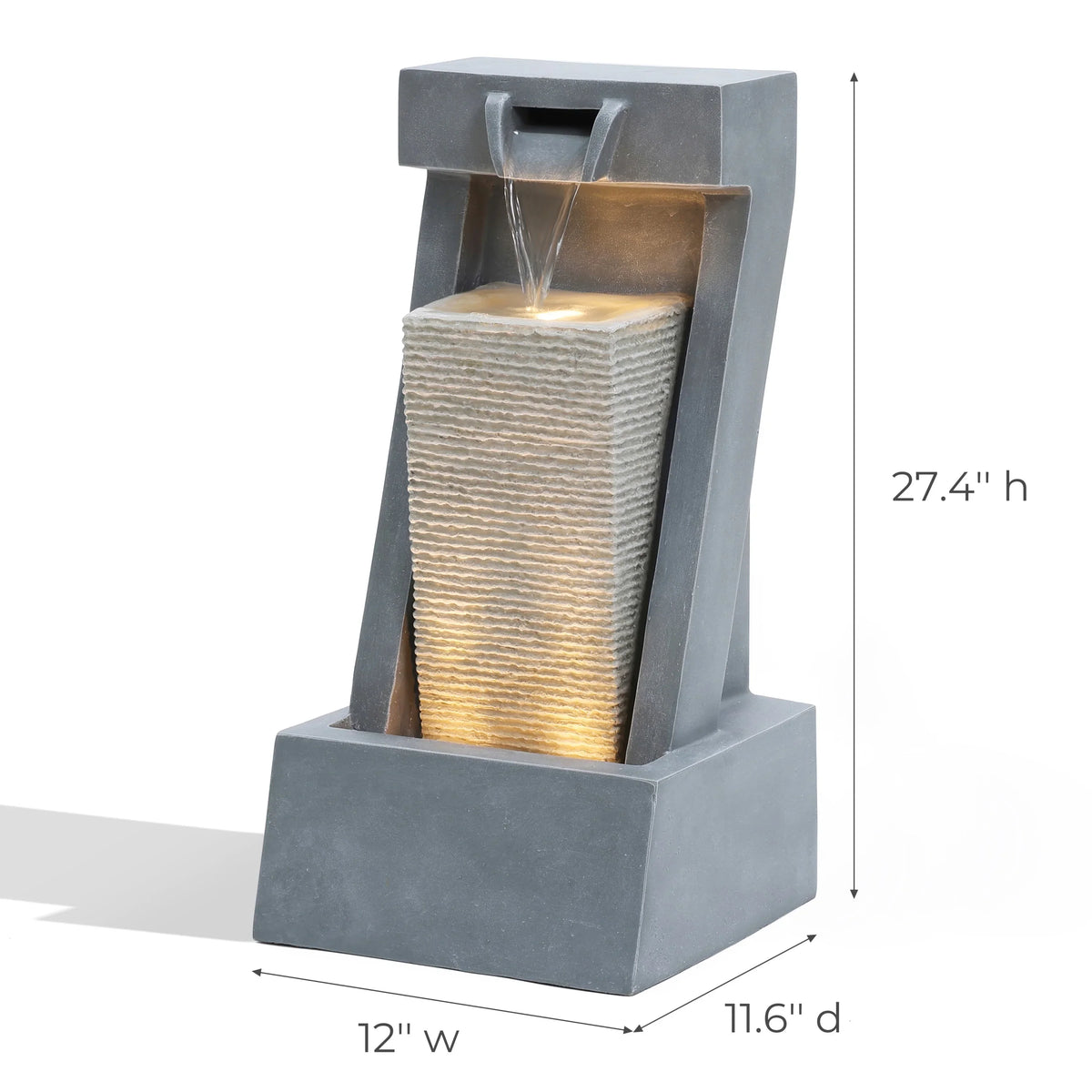 2-Column Gray Sculpture Resin Lights Fountain Outdoor LuxenHome with