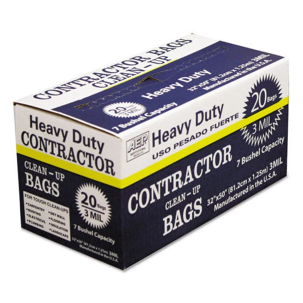 32" gal, AEP mil, x Heavy-Duty 50", 3 Black, 20/Carton Industries Bags, Clean-Up 60 Contractor