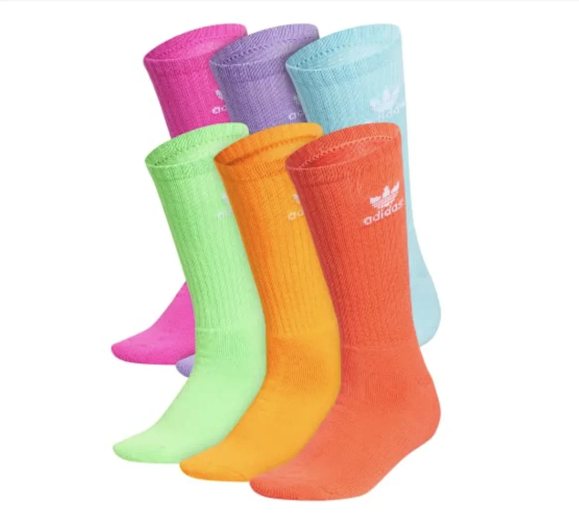 Adidas Youth Socks, Originals Pack, Trefoil Large Crew Multi-colored, 6