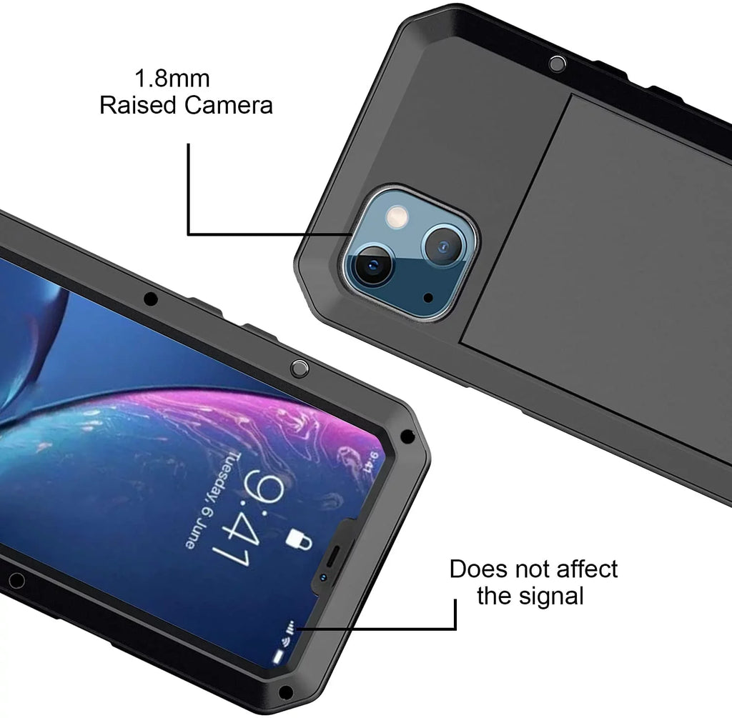 Military Rugged Scratch Heavy iPhone Aluminum Protection, 14 Resistant Gorilla Outdoor Metal (Red) Grade Pro Case Travel Shockproof Duty and Glass
