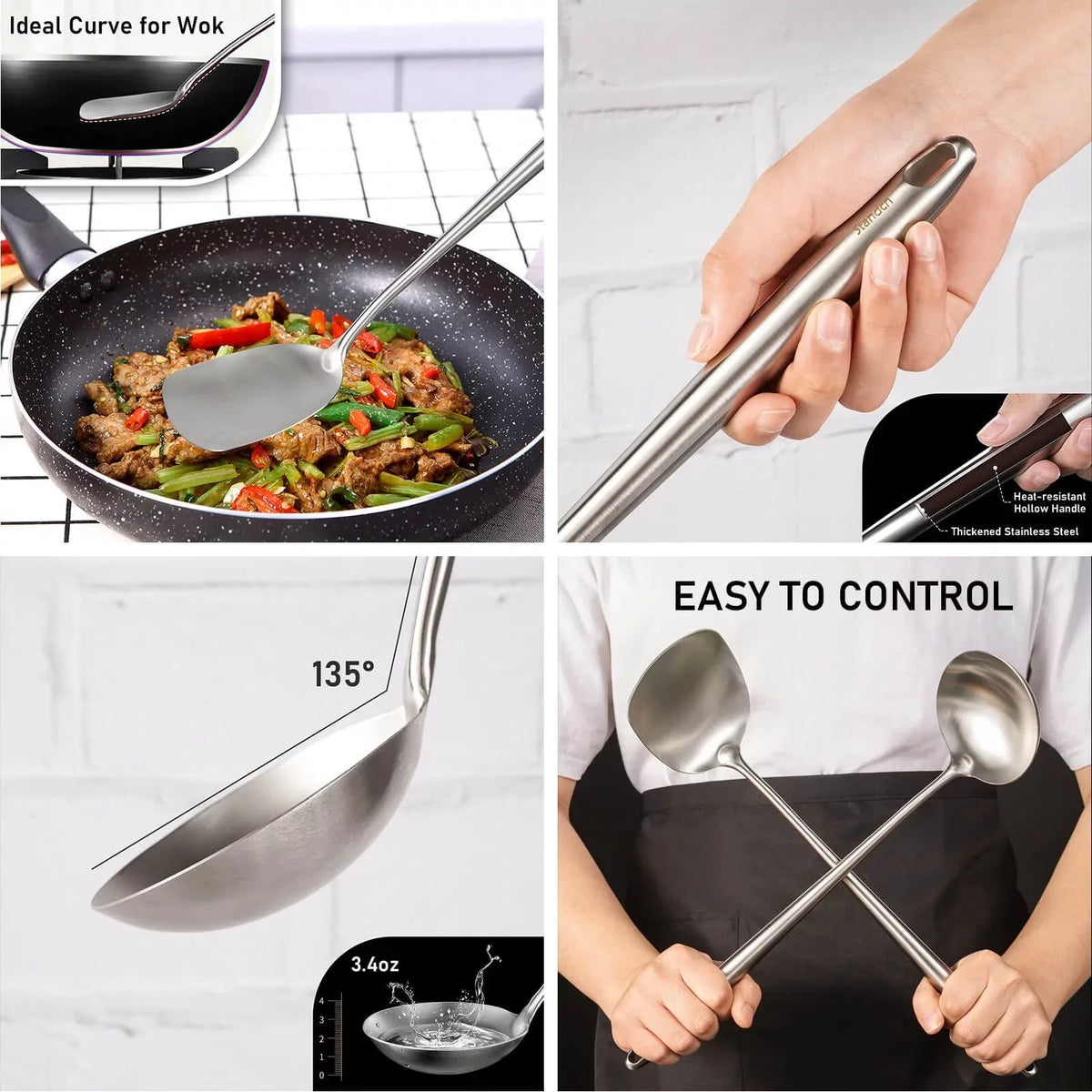 Extra Tools Spatula Newest 304 Cooking Skimmer Slotted Long And All Spoon Set Utensils 17Inch Spatula Cooker Wok Equipment Stainless Metal Stiwee 4Pieces Handle Cooking Steel Ladle Sale Kitchen 2024