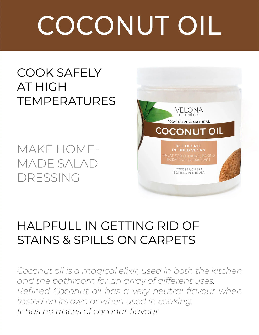 in Oil Cold Face, Skin, and jar | Hair Refined, Care lb Coconut 92 Body, 7 100% Oil | Degree | - Pure Velona | Carrier pressed Natural
