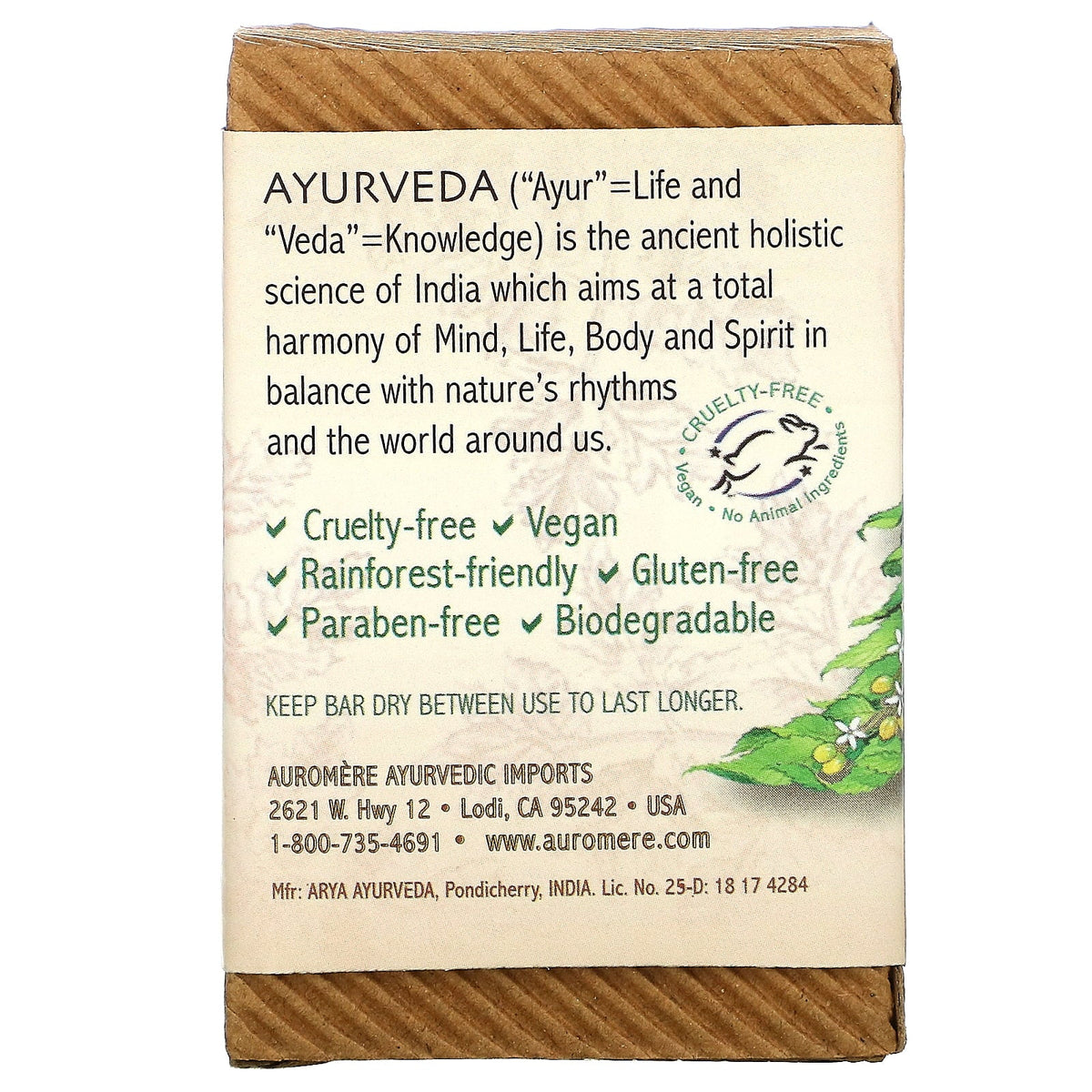 2.75 Ayurvedic Soap of (pack oz. Bar 6) Organic with Neem by Sandal-Turmeric Auromere -