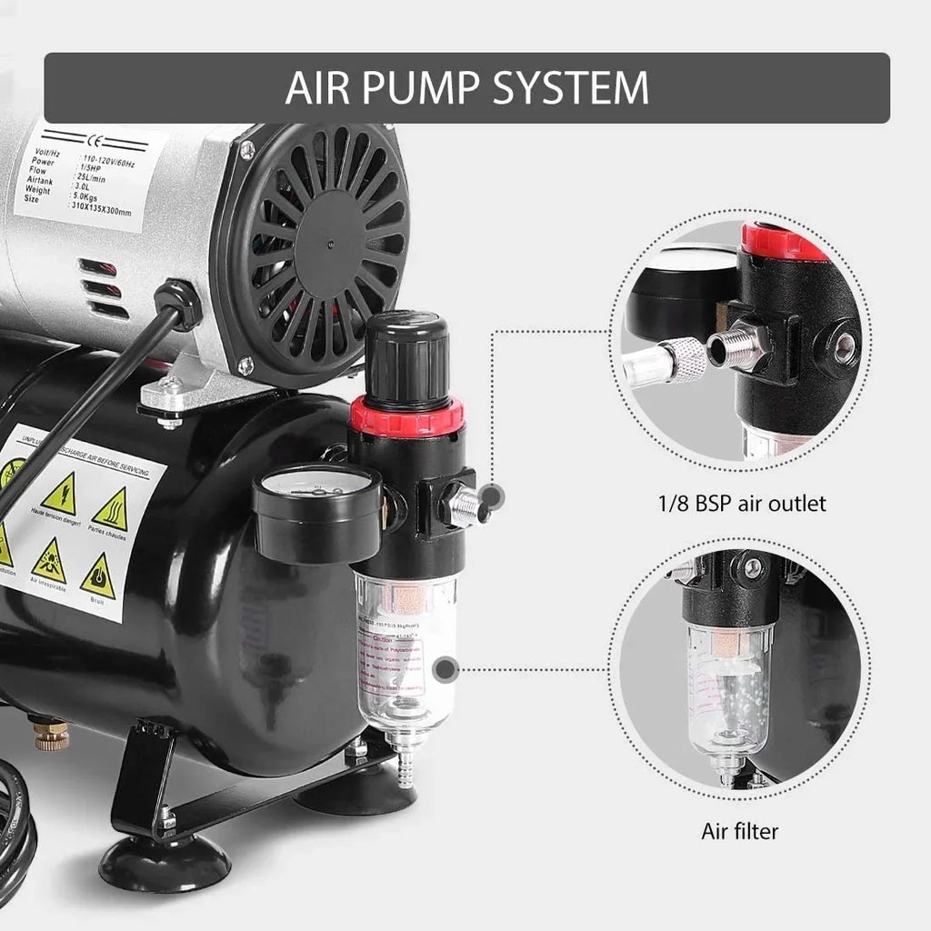 Air with Airbrush Professional 1/5 Airbrushing Compressor 1 Shoes and for HP Cake VIVOHOME System Decoration Tattoo Makeup Kit 110-120V Paint