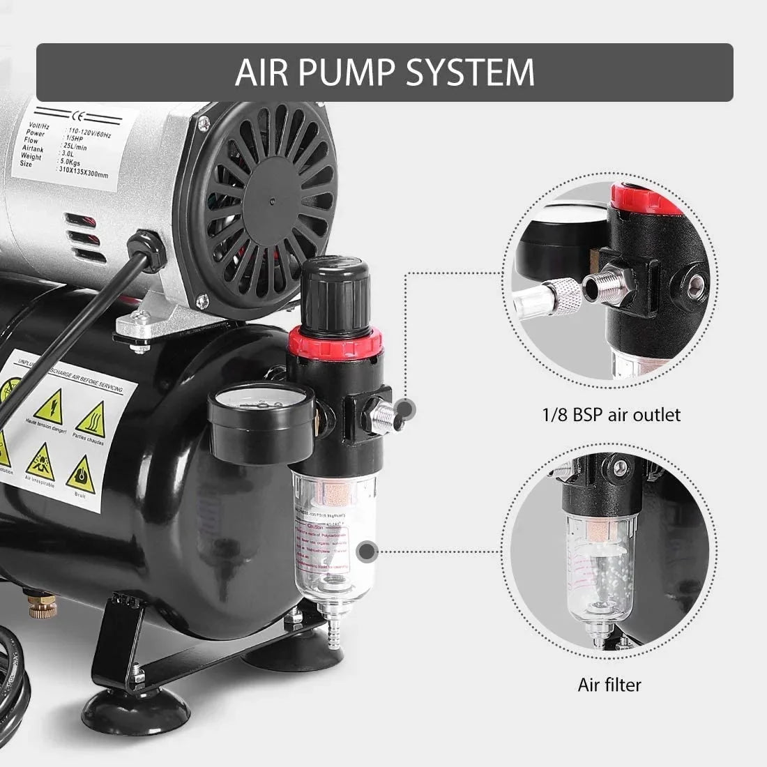 Air with Airbrush Professional 1/5 Airbrushing Compressor 1 Shoes and for HP Cake VIVOHOME System Decoration Tattoo Makeup Kit 110-120V Paint