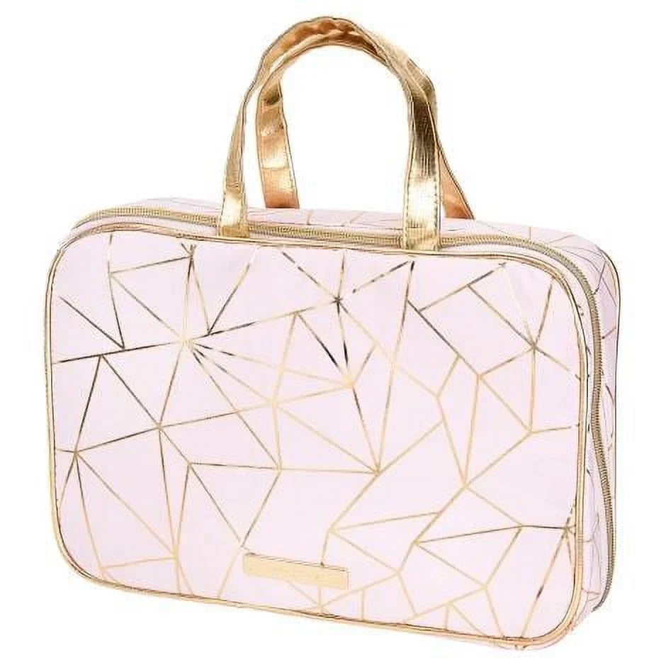 CT 3-Piece Geo Beauty + Set, Weekender Cosmetic Bag Deluxe Tartan Zip Pink 1 Foil Twine Gold