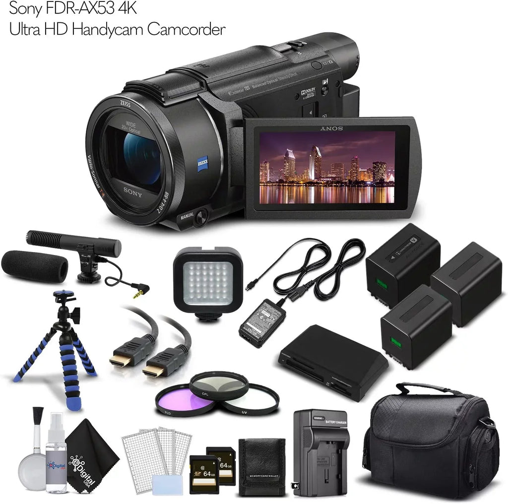 Ultra FDR-AX53 Sony 4K - Bundle Handycam Professional HD Camcorder.