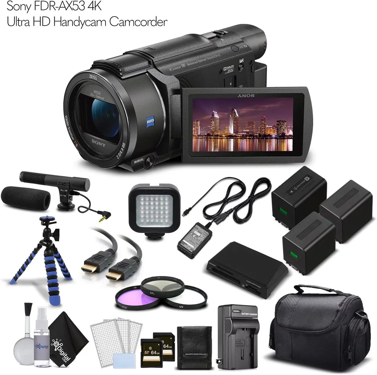 Ultra FDR-AX53 Sony 4K - Bundle Handycam Professional HD Camcorder.