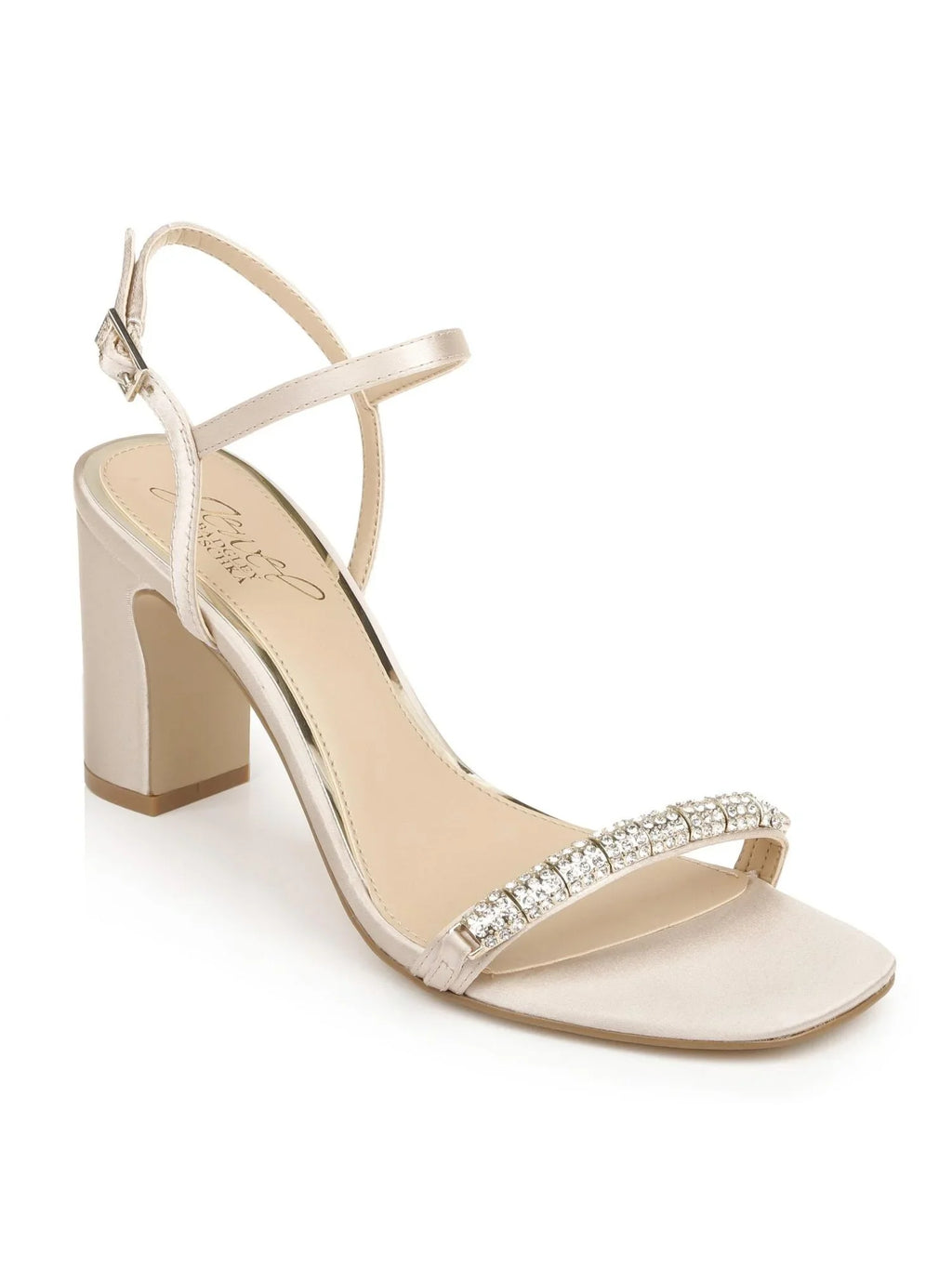 9.5 Dress Charlee BADGLEY Block Strap Sandal Rhinestone MISCHKA Womens Ankle Heel Buckle Heeled JEWEL M Beige Toe Round