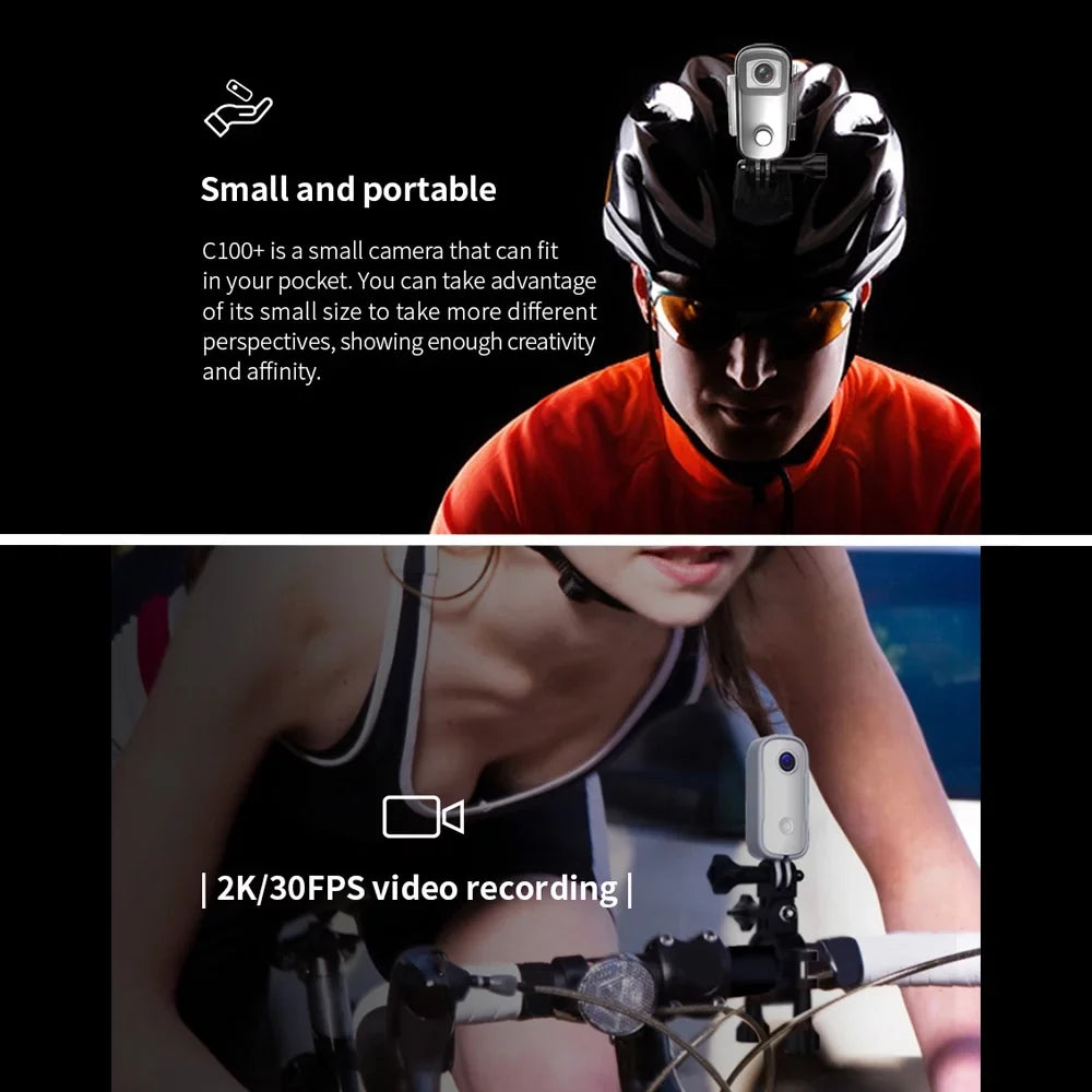 2K Battery Sharing Built-in Rechrageable C100+ Waterproof Clip Case APP Video Magnetic Camera 30fps Body Digital Back Camera with Waterproof 30M Lanyard Connection WiFi