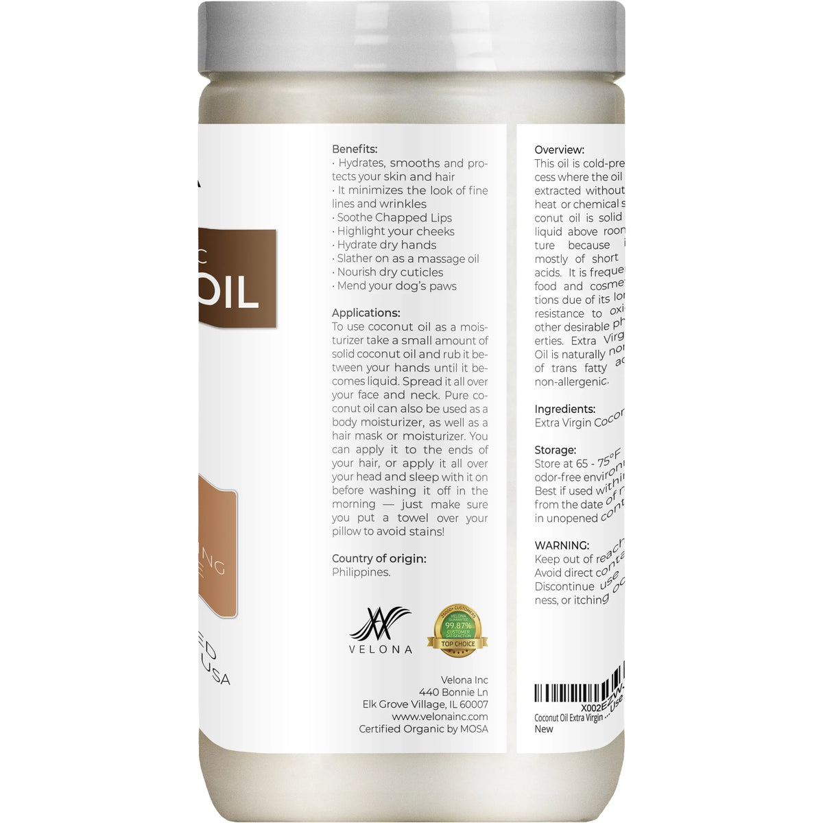 Extra Pressed Virgin Care Cosmetic Enjoy Extra Coconut Food - Body, Skin, Results USDA Hair Oil Use | | in Today | Virgin, and oz Certified Face, jar | - 64 Velona | Cold Organic Grade