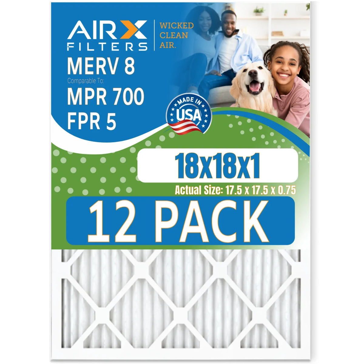 USA 5 by AIR. FPR AIRX 8 of 700 18x18x1 Furnace Filter Air MERV to CLEAN & FILTERS Comparable Pack Made Rating, WICKED MPR in - 12 Filters