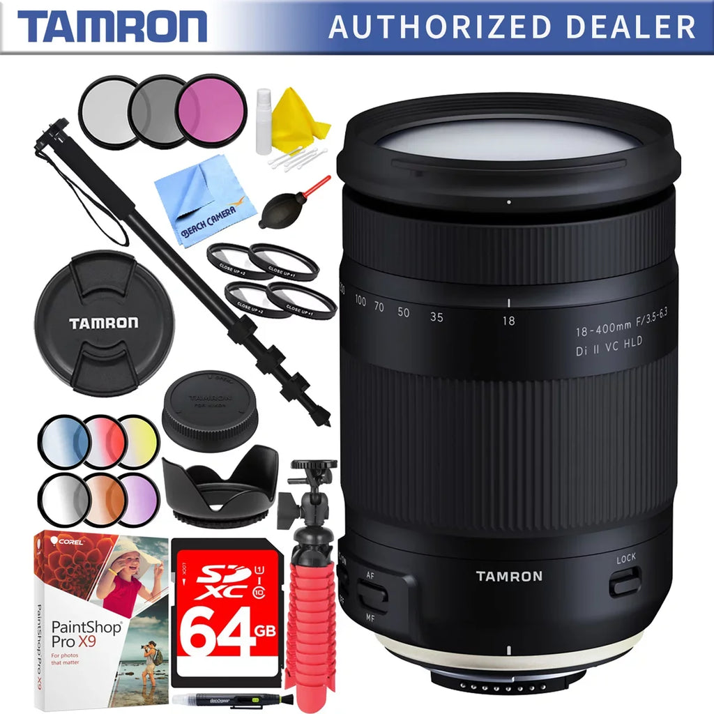 Nikon Mount Filter 72mm II All-In-One for Di Sets HLD Plus 18-400mm f/3.5-6.3 Accessories Lens with VC Bundle Tamron 64GB Zoom