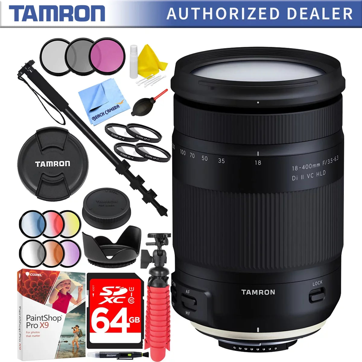 Nikon Mount Filter 72mm II All-In-One for Di Sets HLD Plus 18-400mm f/3.5-6.3 Accessories Lens with VC Bundle Tamron 64GB Zoom