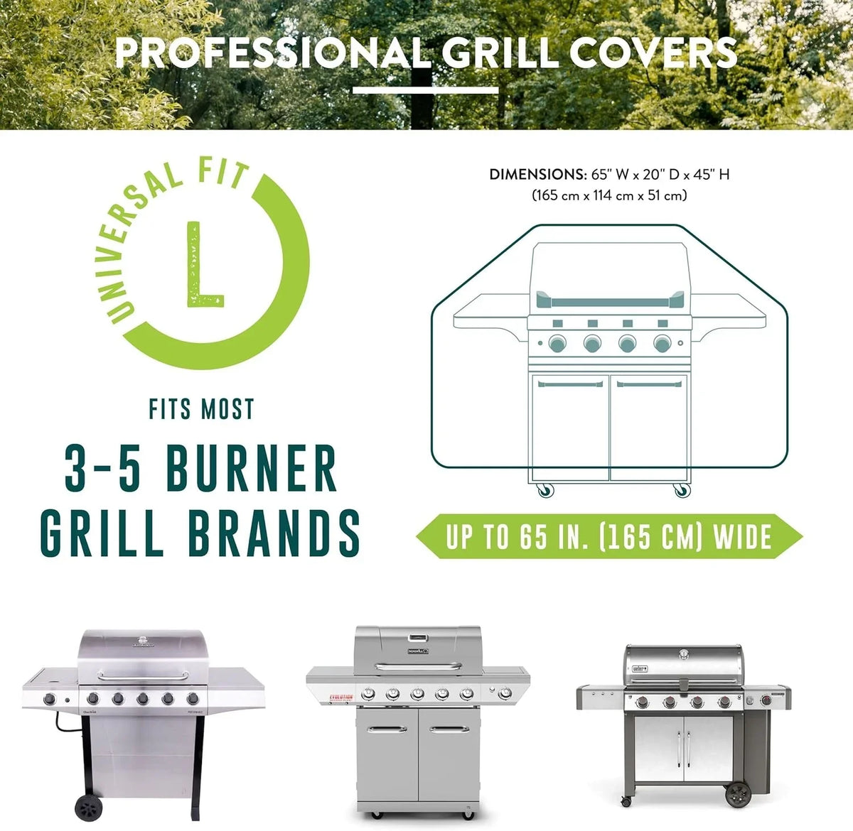 BBQ Broil, Companion 5 King, Resistant, Cover Gas Professional, Char Waterproof Heavy-Grade Weber, Blocking 65 Year Grill for Warranty, and Patio Cover, Broil Weather Black Material, Inch Grill UV