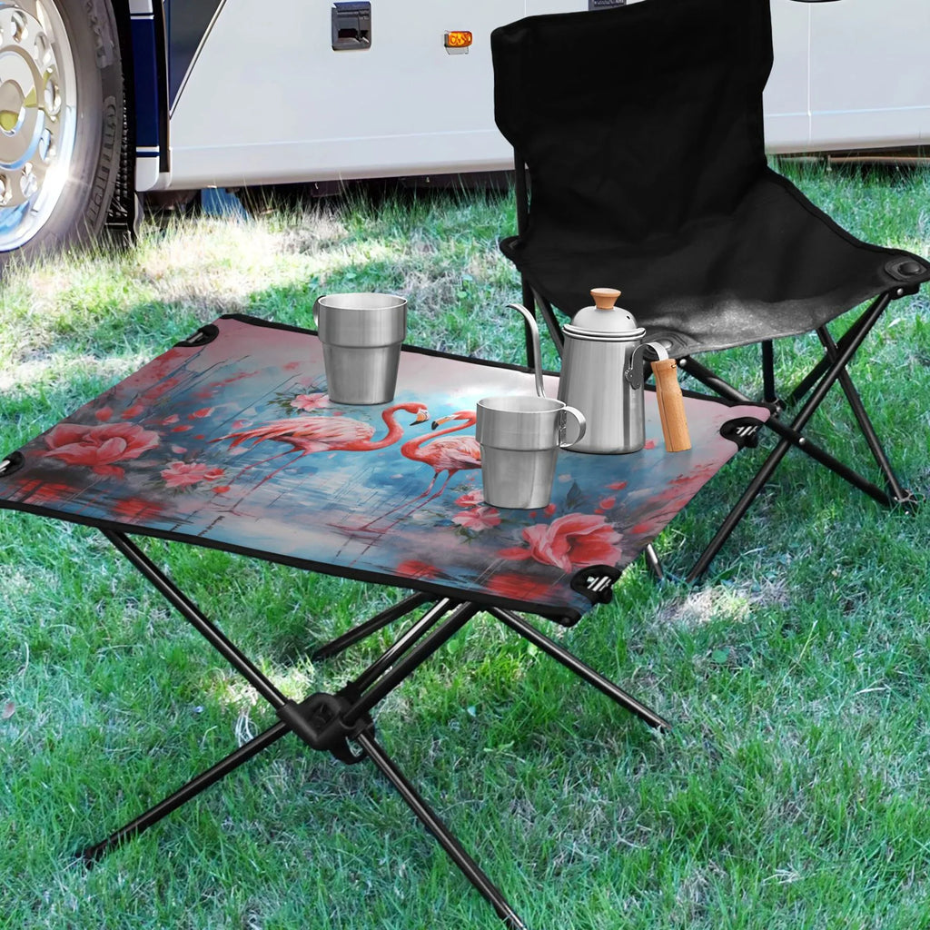 Hiking Flamingos Fishing Compact Bag Table Portable Table Table Camping Beach with Outdoor Storage Foldable and for Picnic BBQ Flowers