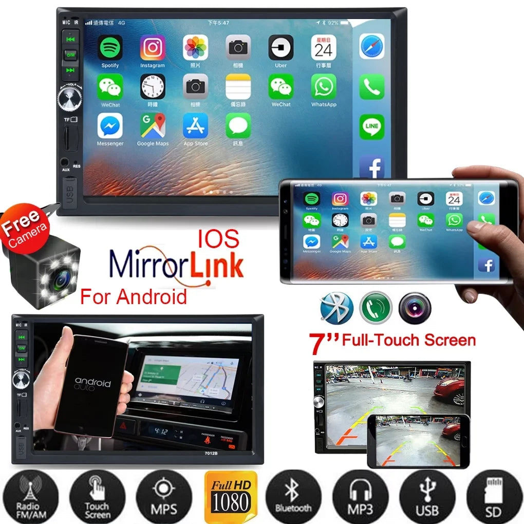 Touch and Reverse Support HD And ios Screen Android Bluetooth Mirror Camera System) Double 7" Link(Both with Car Stereo Radio Din