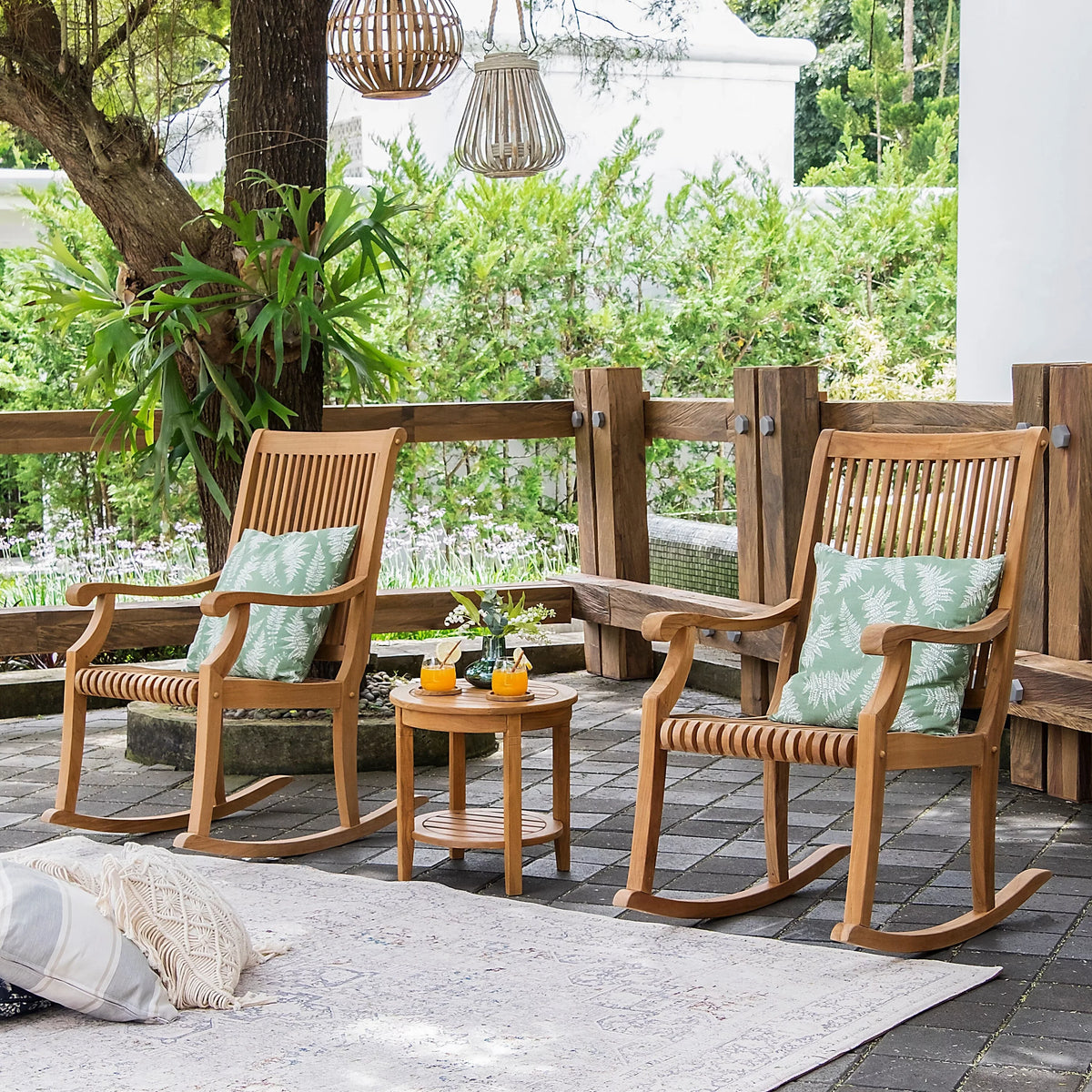 3-piece Cambridge Chara Rocking Casual Teak Chair Set Chat Outdoor