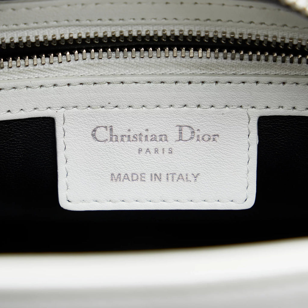 Lambskin Authenticated (Good) Satchel Lady Paradise White Unisex Leather Pre-Owned Medium Dior