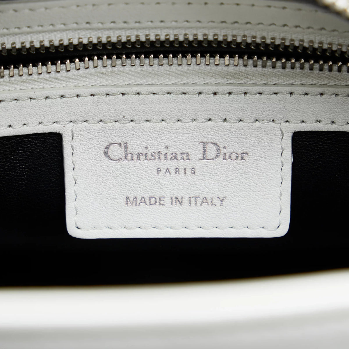 Lambskin Authenticated (Good) Satchel Lady Paradise White Unisex Leather Pre-Owned Medium Dior