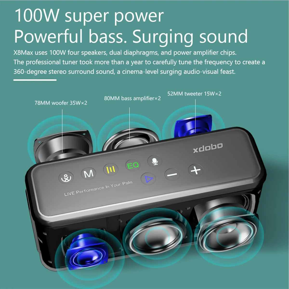 BT5.0 Long IPX5 Portable TF Anself Features, with Waterproof USB Sound, Support, Drive - XDOBO Technology Card Wireless Subwoofer Playtime X8 MAX Portable Speaker AUX Flash Speaker and HiFi