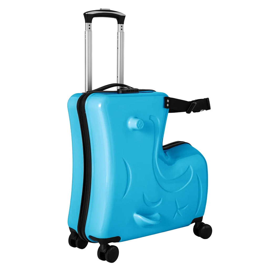 20" Spinner Suitcase AIQIDI Ride Kids Horse Luggage Shape On Travel Trolley Portable Wheels Blue Suitcase, Kids