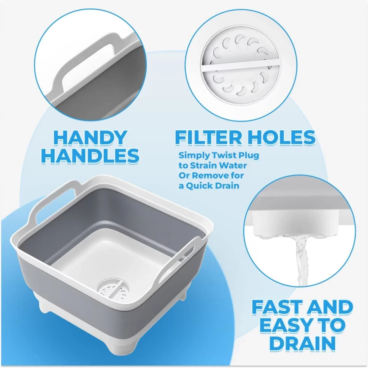 with Sink,Folding 2.4 Collapsible Tub,Washing Plug(Gray) Gal(9L) Laundry Basin Portable Imoment Dish Draining Tub
