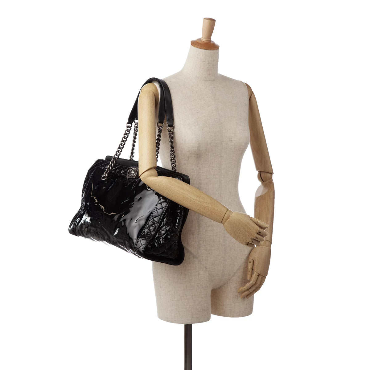 Shopping Reverso Tote (Good) Tote Chanel Patent Bag Authenticated Boy Leather Black Pre-Owned Unisex