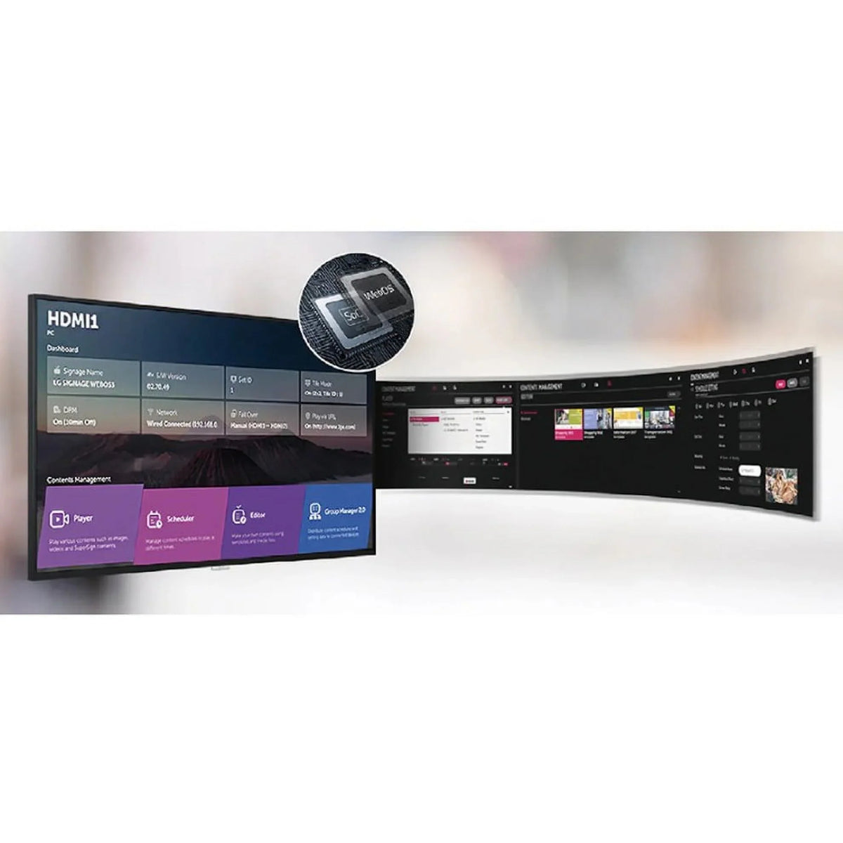 (3) HDMI UHD, LFD 43"