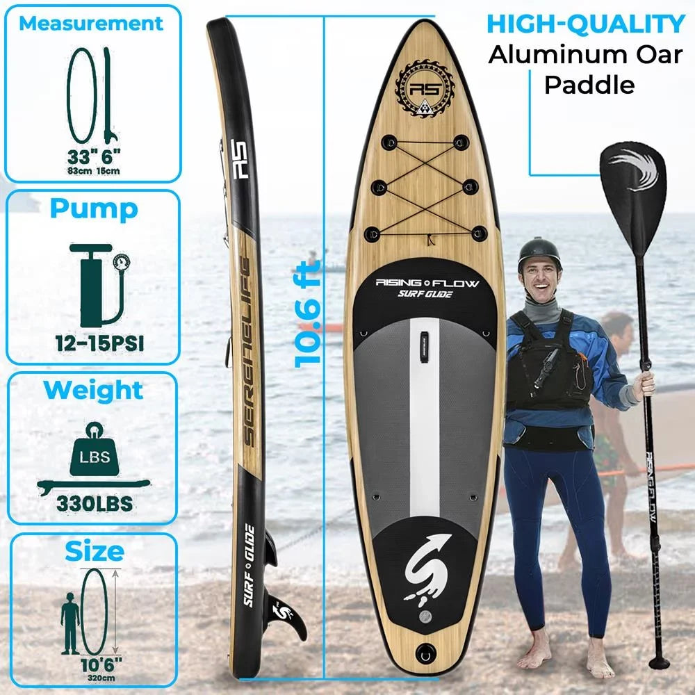 & Bag, Brown Paddle Inflatable (6 accessories Board SereneLife Thick) inches Carry Stand-up