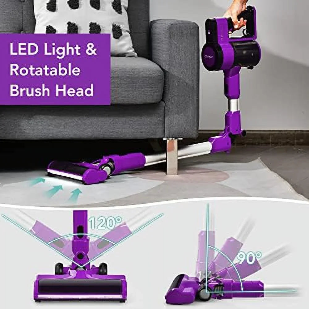 Vacuum For 3-In-1 (Purple) Cleaner, & Lightweight Cordless Floor Battery, Rechargeable Stick Hair, 45-Minute & Car, Wall-Mounted Vacuum Handheld Carpet Runtime With 2000Mah Hard Pet Vacuum