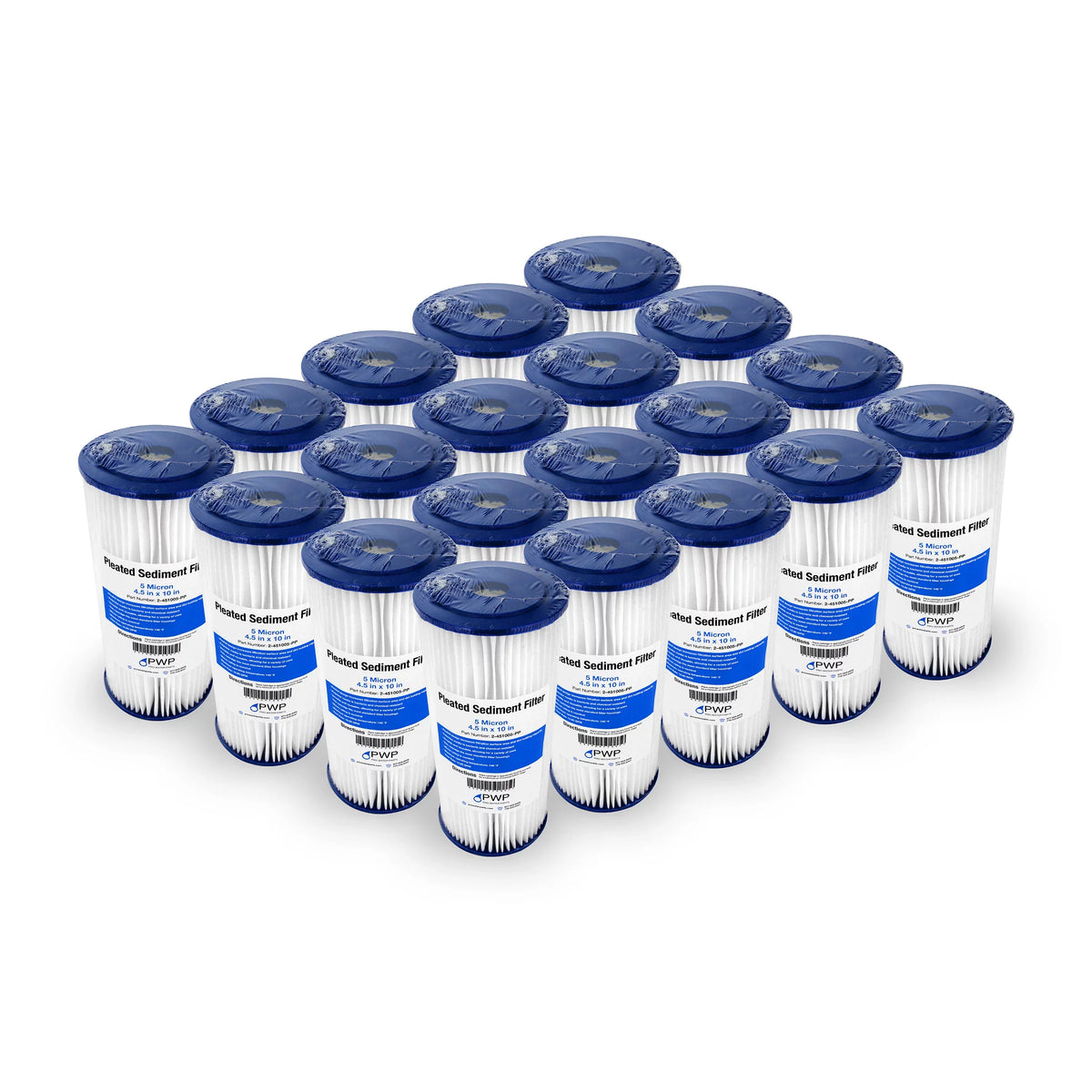 Filter Water 20 Sediment Cartridge 5 Pleated Pack Micron 4.5x10" Poly