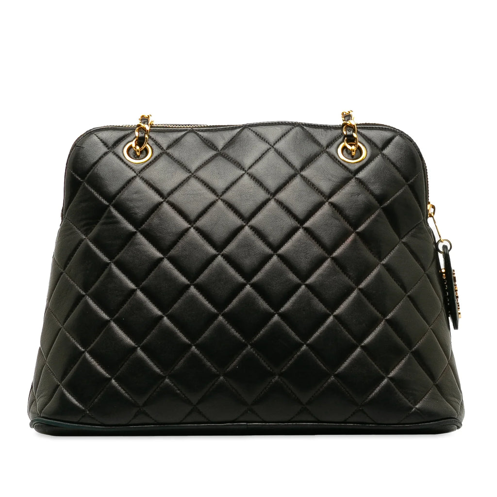 Pre-Owned Dome Leather Chanel Authenticated Quilted Shoulder Bag (Good) Unisex Black Lambskin