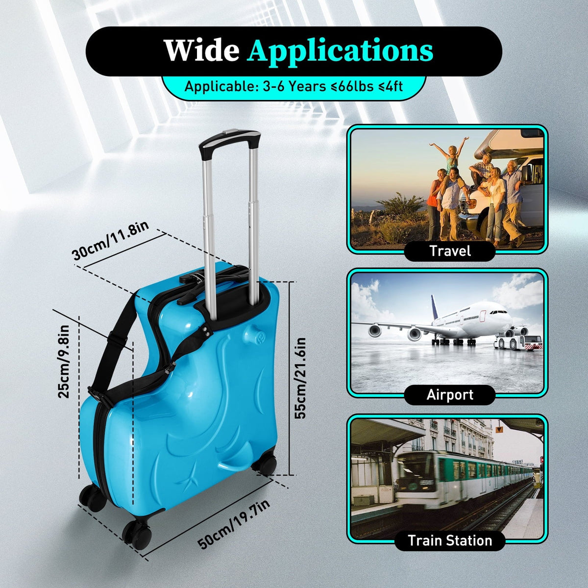20" Spinner Suitcase AIQIDI Ride Kids Horse Luggage Shape On Travel Trolley Portable Wheels Blue Suitcase, Kids