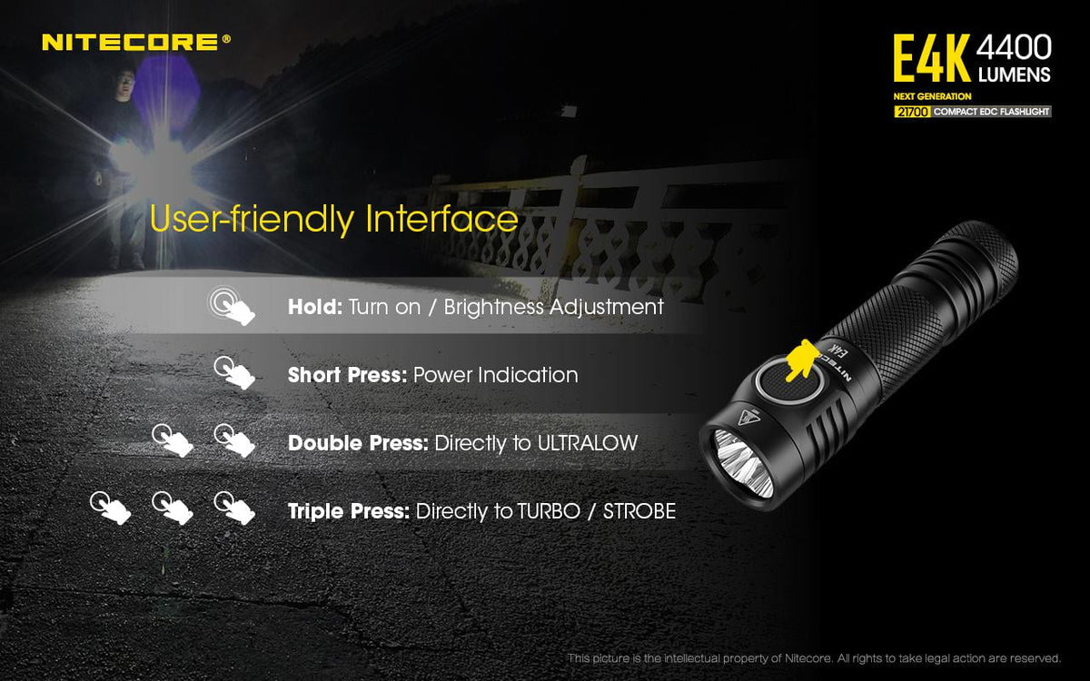 NITECORE 4400 -1100 Dual UT32 NITECORE Compact Flashlight -1x EDC Headlamp Emitter - E4K w/Nitecore Lumens Battery 21700 Combo: Lumens Included