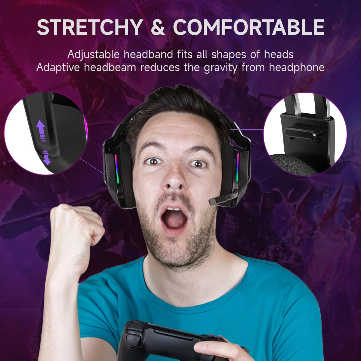 Mic, Sound PC, PS4/5, Nintendo RGB with for 300g, Noise-Cancelling Surround 3.5mm Headset Switch, Xbox Black for 7.1 x/s, HTQ Lights One/Series Wireless Gaming Wired