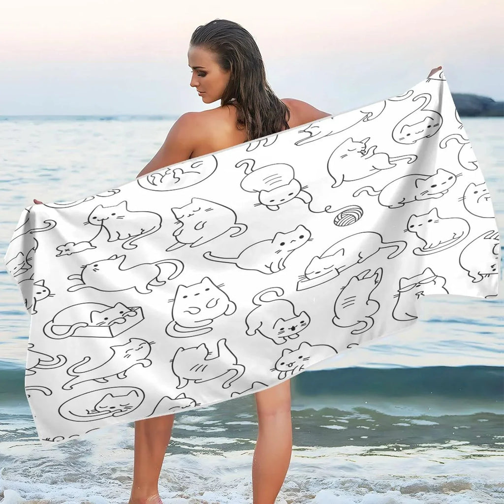 Towel Bestwell Lightweight Quick Cartoon Towel Holiday（191） Dry Super Cat Swimming for Towels Camping Beach Funny Compact Absorbent - Oversized Travel -