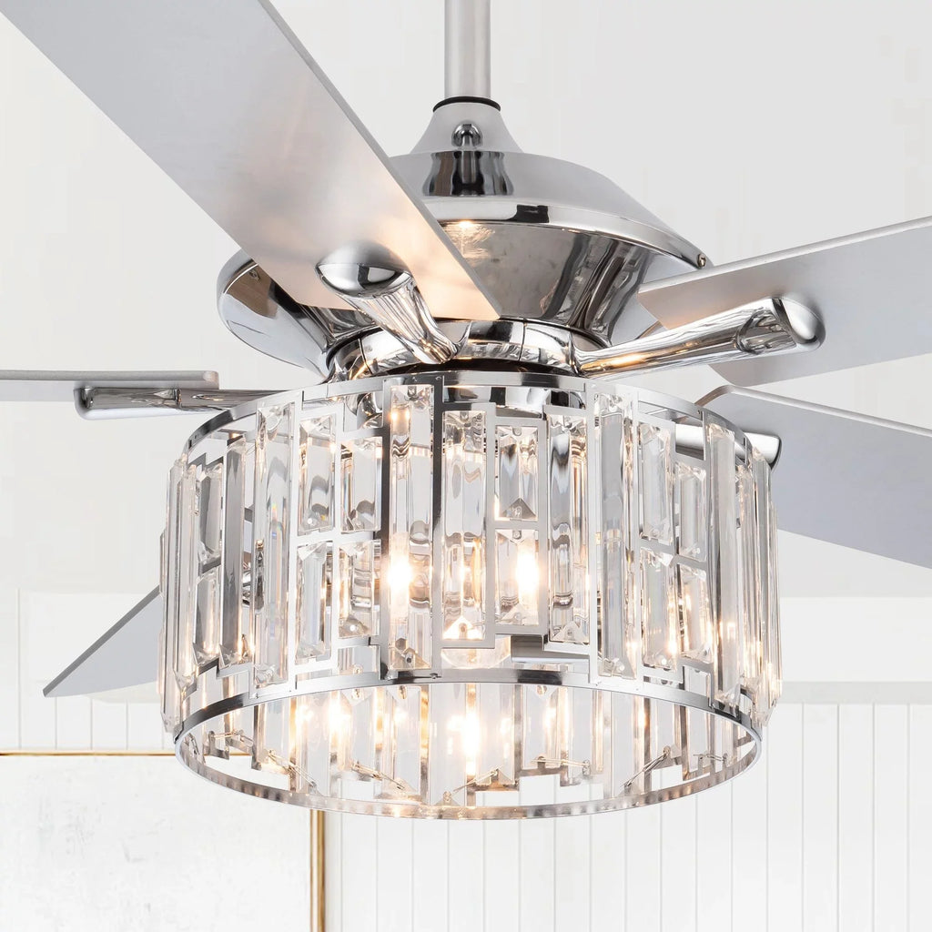 Chrome Crystal 5-Blade Remote Uncle 52" Wooden Modern Parrot Ceiling Fan with