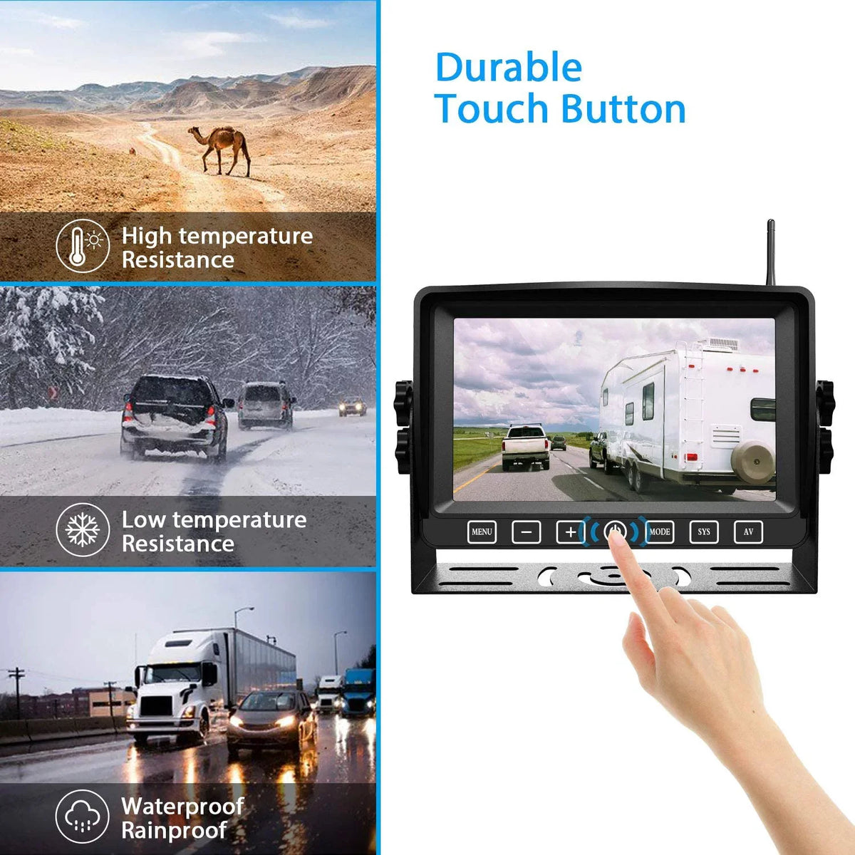 Monitor Long with Dual Operation Rear Button RV System Touch AHD 7” Camper View Motorhome Cam Xroose Range Truck Wireless DVR Signal CM2 for 1080P Side with Trailer Digital Rearview Camera Backup