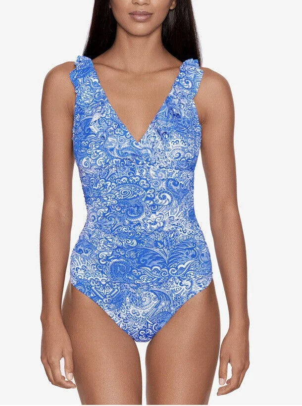 Swimsuit Ruffled Tummy-Control Lauren Ralph Printed One-Piece